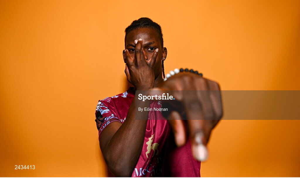 15 February 2023; Wilson Waweru poses for a portrait during a Cobh Ramblers squad portrait session at Lotamore Park in Mayfield, Cork. Photo by Eóin Noonan/Sportsfile