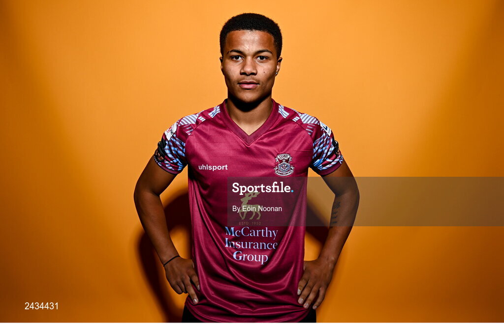15 February 2023; Adrien Thibaut poses for a portrait during a Cobh Ramblers squad portrait session at Lotamore Park in Mayfield, Cork. Photo by Eóin Noonan/Sportsfile