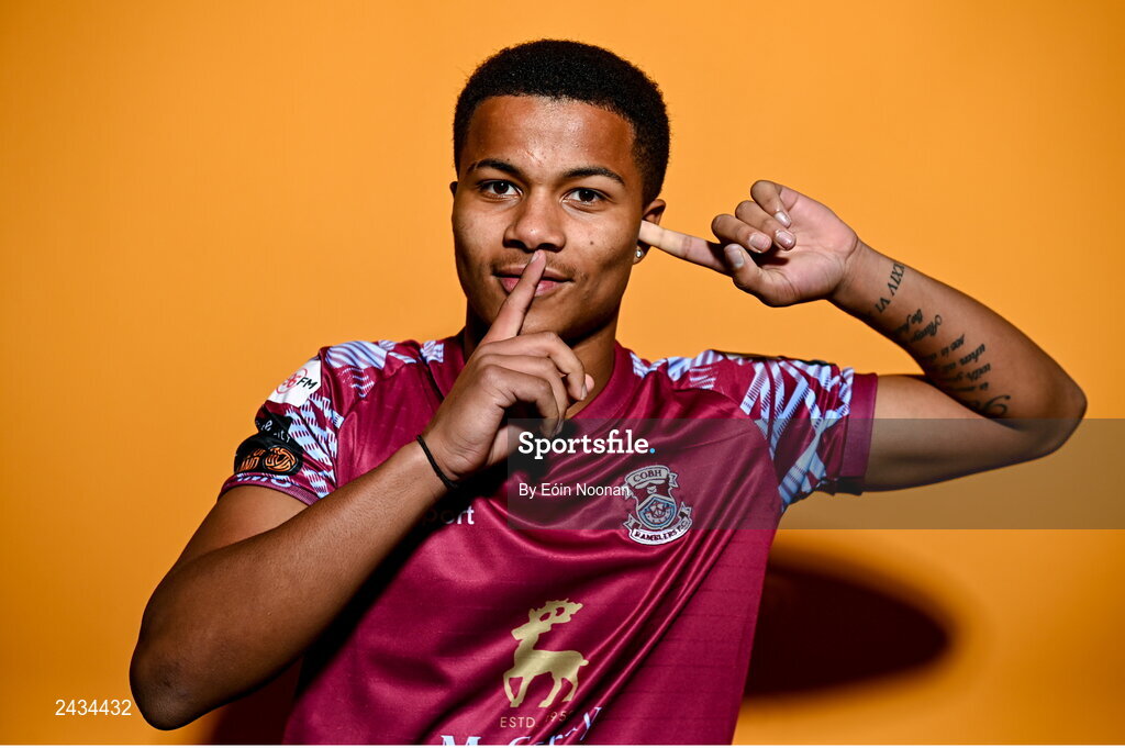 15 February 2023; Adrien Thibaut poses for a portrait during a Cobh Ramblers squad portrait session at Lotamore Park in Mayfield, Cork. Photo by Eóin Noonan/Sportsfile