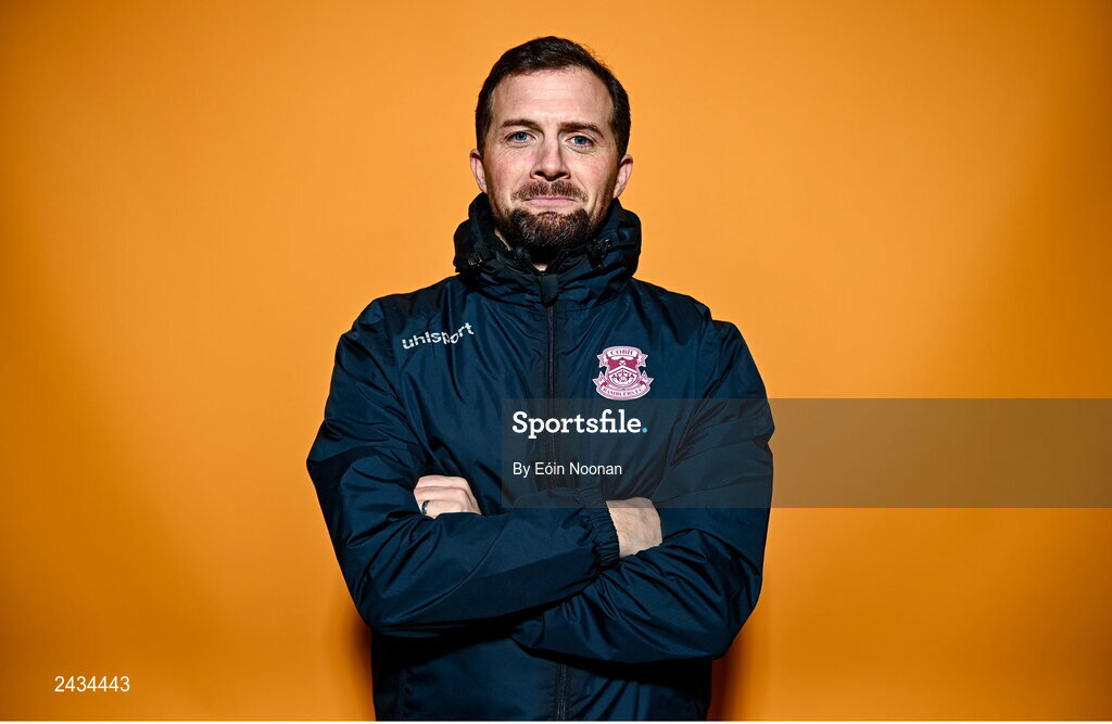 15 February 2023; Assistant manager Fran Rockett poses for a portrait during a Cobh Ramblers squad portrait session at Lotamore Park in Mayfield, Cork. Photo by Eóin Noonan/Sportsfile