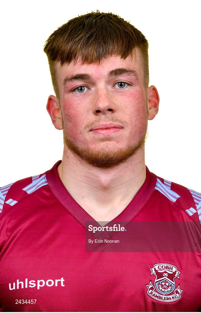 15 February 2023; Callum Stringer poses for a portrait during a Cobh Ramblers squad portrait session at Lotamore Park in Mayfield, Cork. Photo by Eóin Noonan/Sportsfile