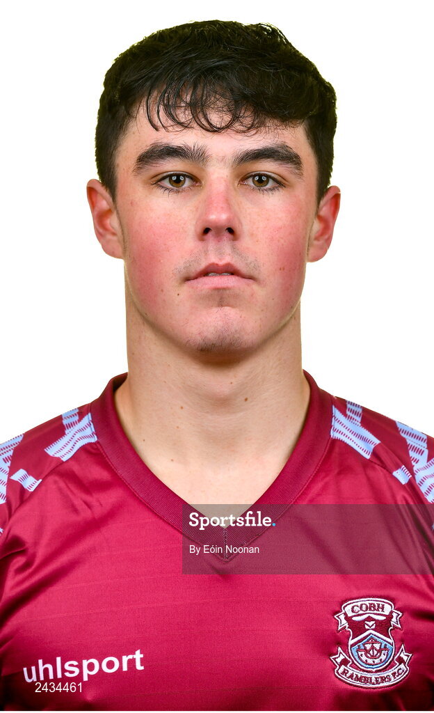 15 February 2023; Luke Desmond poses for a portrait during a Cobh Ramblers squad portrait session at Lotamore Park in Mayfield, Cork. Photo by Eóin Noonan/Sportsfile