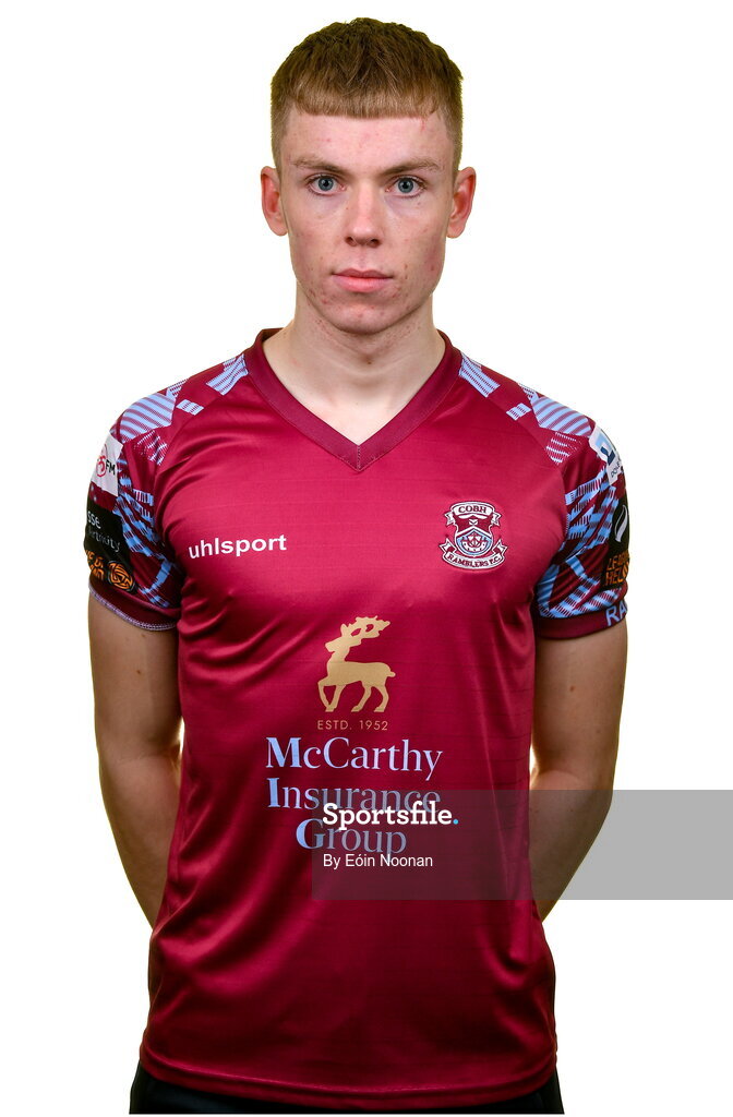 15 February 2023; Michael McCarthy poses for a portrait during a Cobh Ramblers squad portrait session at Lotamore Park in Mayfield, Cork. Photo by Eóin Noonan/Sportsfile