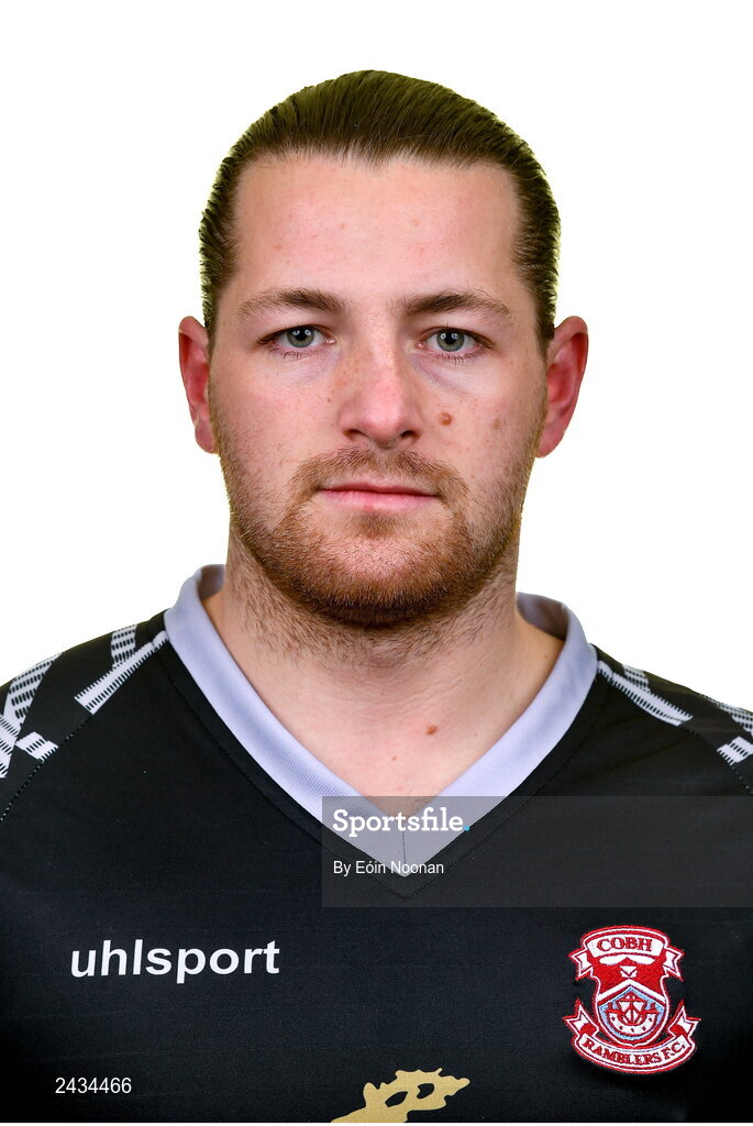 15 February 2023; Lee Steacy poses for a portrait during a Cobh Ramblers squad portrait session at Lotamore Park in Mayfield, Cork. Photo by Eóin Noonan/Sportsfile