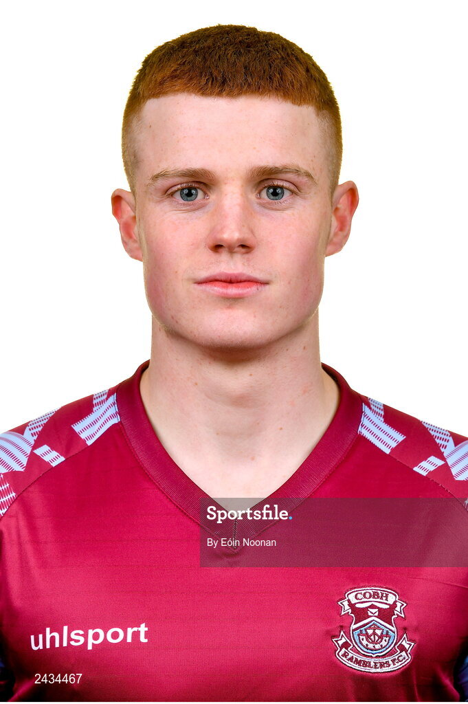 15 February 2023; Charlie O'Brien poses for a portrait during a Cobh Ramblers squad portrait session at Lotamore Park in Mayfield, Cork. Photo by Eóin Noonan/Sportsfile