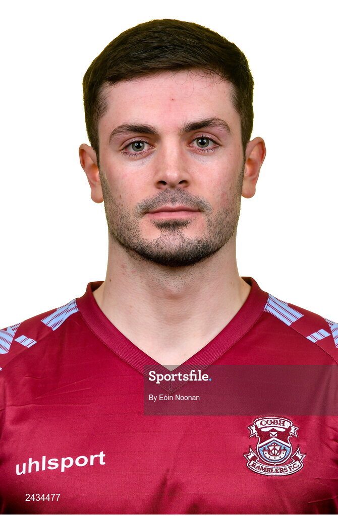 15 February 2023; Pierce Phillips poses for a portrait during a Cobh Ramblers squad portrait session at Lotamore Park in Mayfield, Cork. Photo by Eóin Noonan/Sportsfile
