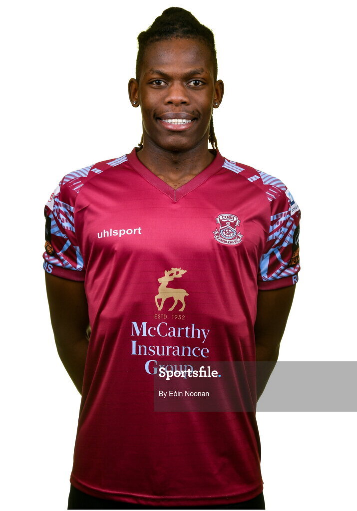 15 February 2023; Wilson Waweru poses for a portrait during a Cobh Ramblers squad portrait session at Lotamore Park in Mayfield, Cork. Photo by Eóin Noonan/Sportsfile