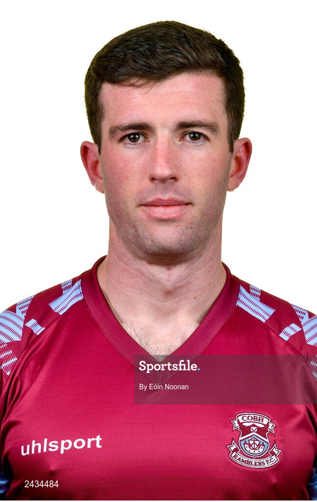 15 February 2023; Breandán Frahill poses for a portrait during a Cobh Ramblers squad portrait session at Lotamore Park in Mayfield, Cork. Photo by Eóin Noonan/Sportsfile