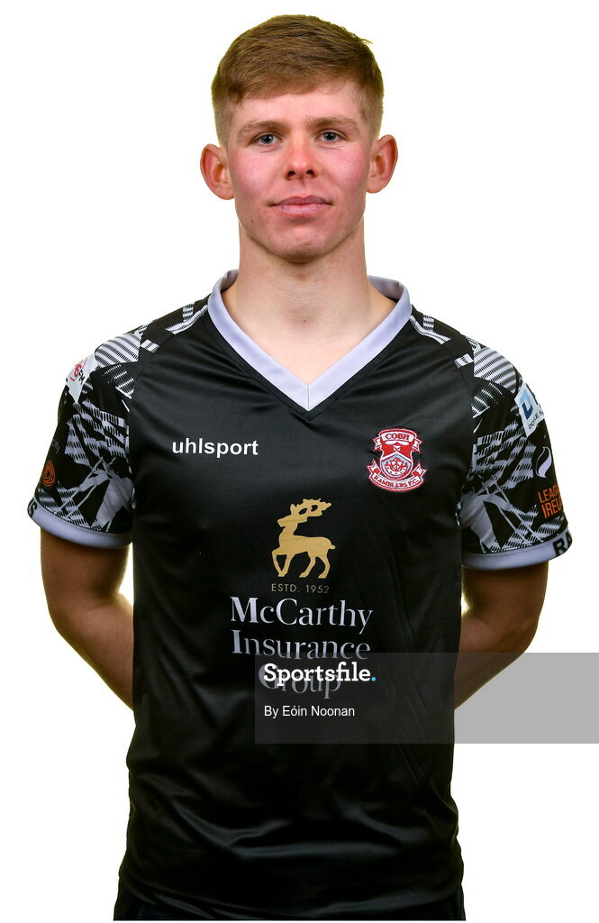 15 February 2023; Darragh Burke poses for a portrait during a Cobh Ramblers squad portrait session at Lotamore Park in Mayfield, Cork. Photo by Eóin Noonan/Sportsfile