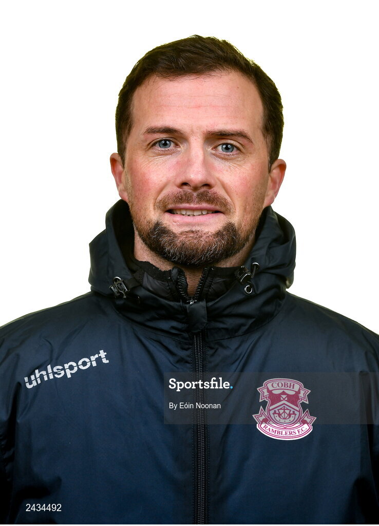 15 February 2023; Assistant manager Fran Rockett poses for a portrait during a Cobh Ramblers squad portrait session at Lotamore Park in Mayfield, Cork. Photo by Eóin Noonan/Sportsfile
