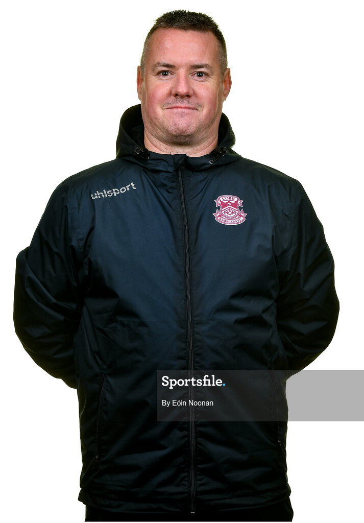 15 February 2023; Coach Damien Rowe poses for a portrait during a Cobh Ramblers squad portrait session at Lotamore Park in Mayfield, Cork. Photo by Eóin Noonan/Sportsfile