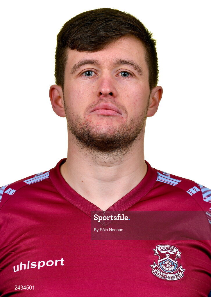 15 February 2023; Jake Heagarty poses for a portrait during a Cobh Ramblers squad portrait session at Lotamore Park in Mayfield, Cork. Photo by Eóin Noonan/Sportsfile