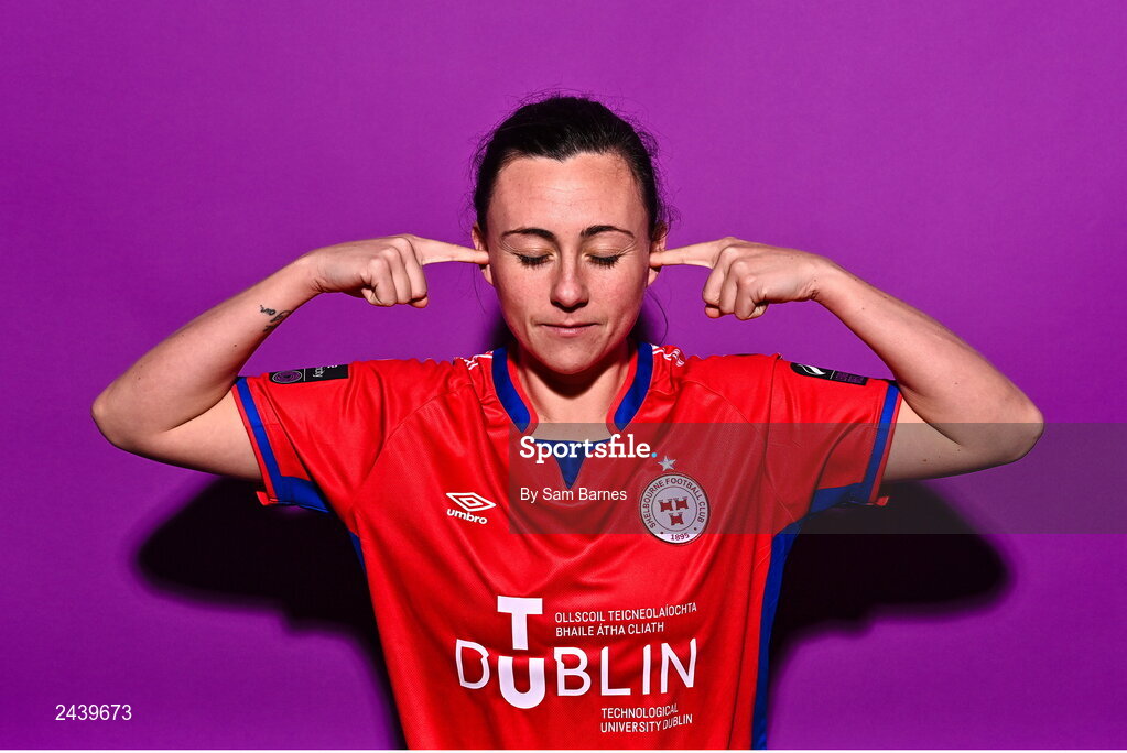 20 February 2023; Megan Smyth-Lynch poses for a portrait during a Shelbourne squad portrait session at Tolka Park in Dublin. Photo by Sam Barnes/Sportsfile