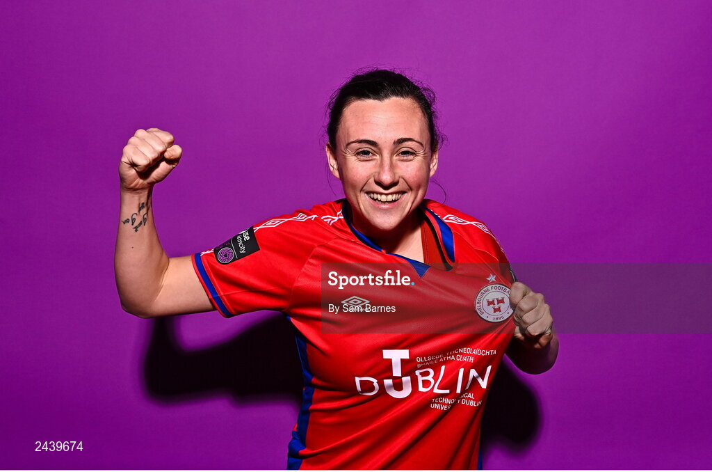20 February 2023; Megan Smyth-Lynch poses for a portrait during a Shelbourne squad portrait session at Tolka Park in Dublin. Photo by Sam Barnes/Sportsfile