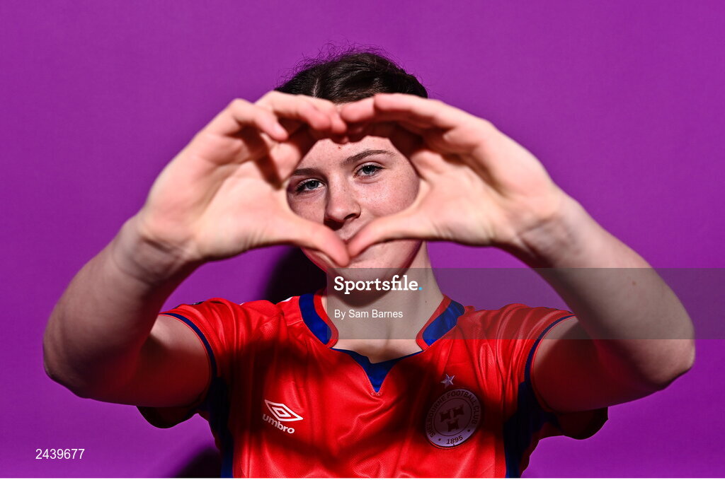 20 February 2023; Leah Riley poses for a portrait during a Shelbourne squad portrait session at Tolka Park in Dublin. Photo by Sam Barnes/Sportsfile