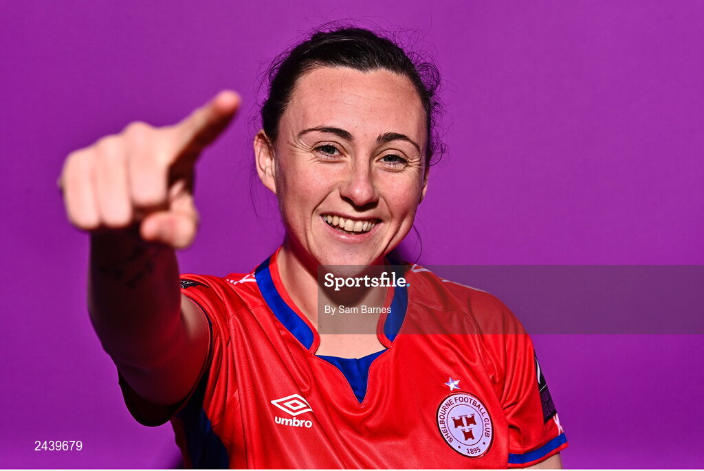20 February 2023; Megan Smyth-Lynch poses for a portrait during a Shelbourne squad portrait session at Tolka Park in Dublin. Photo by Sam Barnes/Sportsfile