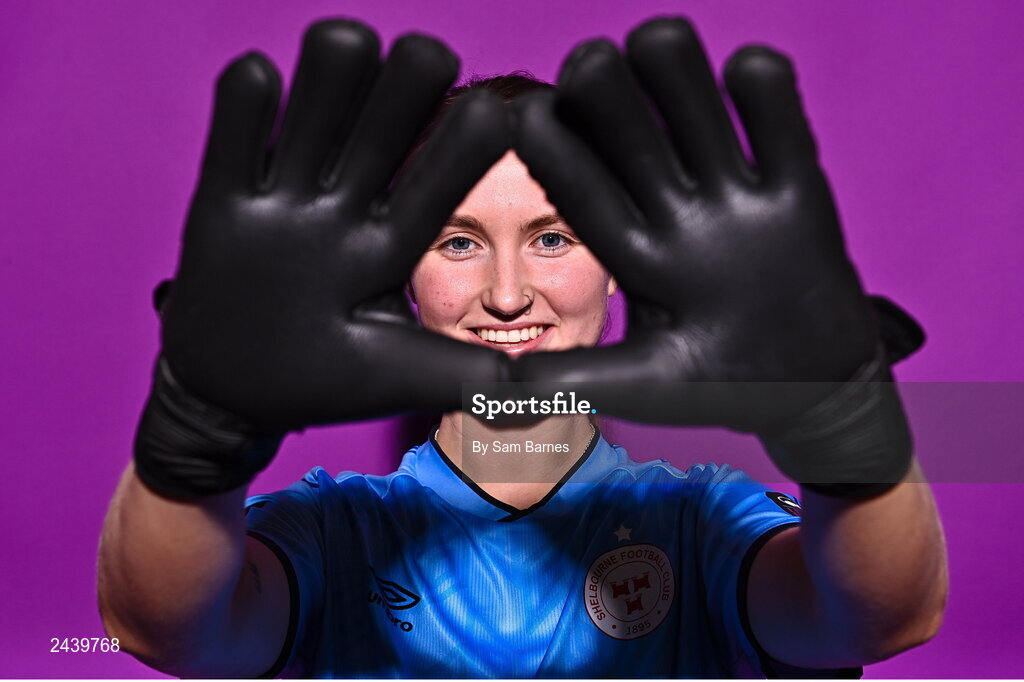 20 February 2023; Courtney Maguire poses for a portrait during a Shelbourne squad portrait session at Tolka Park in Dublin. Photo by Sam Barnes/Sportsfile