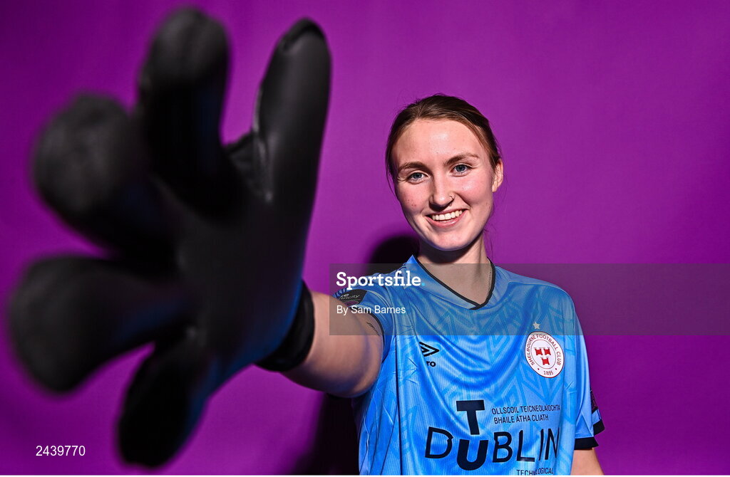 20 February 2023; Courtney Maguire poses for a portrait during a Shelbourne squad portrait session at Tolka Park in Dublin. Photo by Sam Barnes/Sportsfile