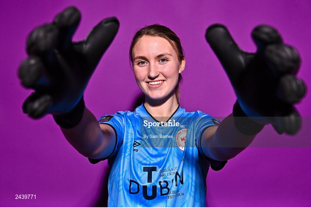 20 February 2023; Courtney Maguire poses for a portrait during a Shelbourne squad portrait session at Tolka Park in Dublin. Photo by Sam Barnes/Sportsfile