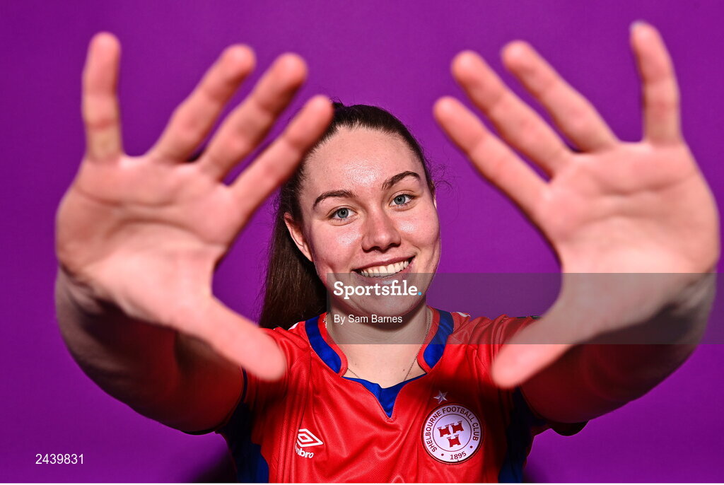 20 February 2023; Leah Doyle poses for a portrait during a Shelbourne squad portrait session at Tolka Park in Dublin. Photo by Sam Barnes/Sportsfile