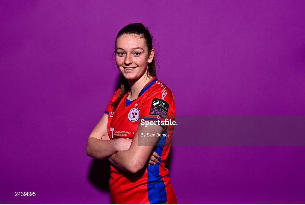 20 February 2023; Hannah Healy poses for a portrait during a Shelbourne squad portrait session at Tolka Park in Dublin. Photo by Sam Barnes/Sportsfile