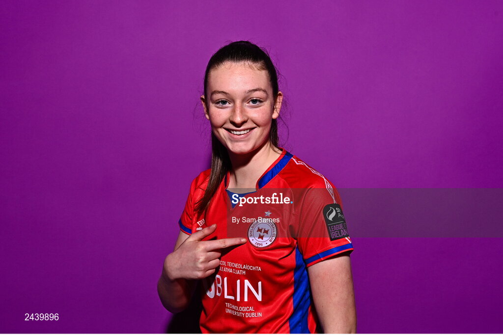 20 February 2023; Hannah Healy poses for a portrait during a Shelbourne squad portrait session at Tolka Park in Dublin. Photo by Sam Barnes/Sportsfile