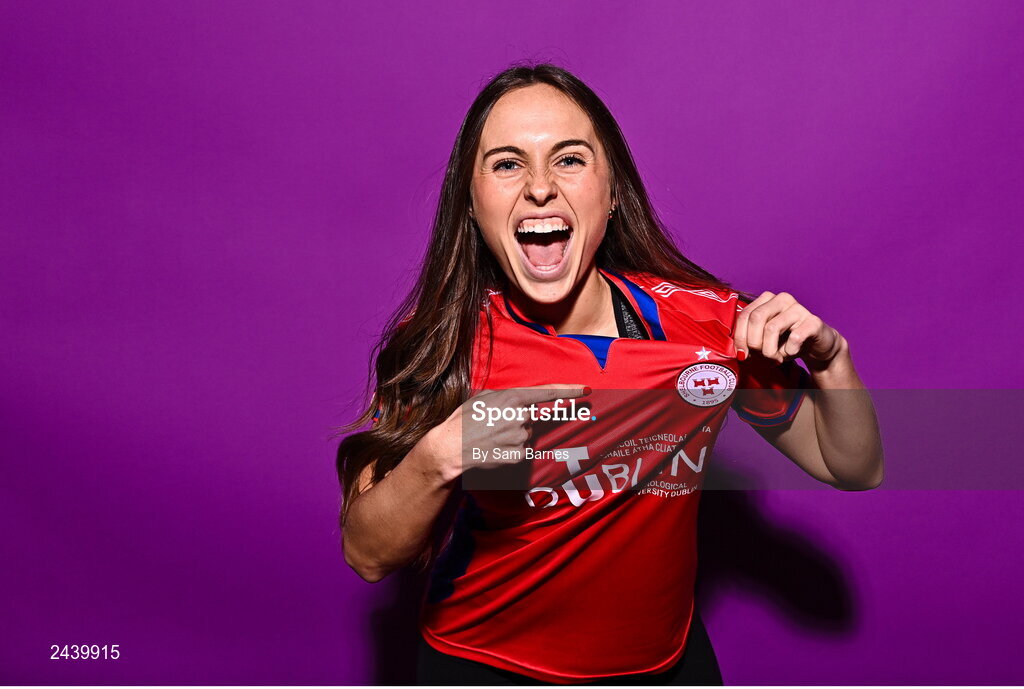 20 February 2023; Kayla Hamric poses for a portrait during a Shelbourne squad portrait session at Tolka Park in Dublin. Photo by Sam Barnes/Sportsfile