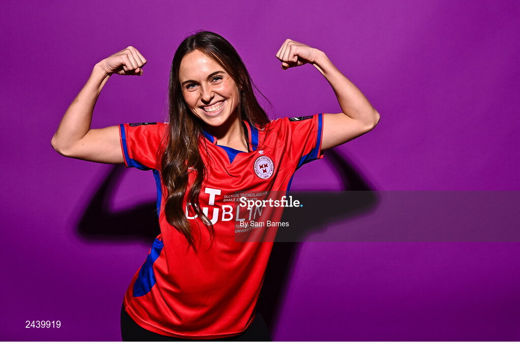 20 February 2023; Kayla Hamric poses for a portrait during a Shelbourne squad portrait session at Tolka Park in Dublin. Photo by Sam Barnes/Sportsfile