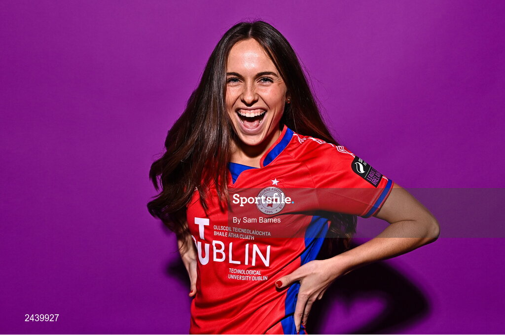 20 February 2023; Kayla Hamric poses for a portrait during a Shelbourne squad portrait session at Tolka Park in Dublin. Photo by Sam Barnes/Sportsfile