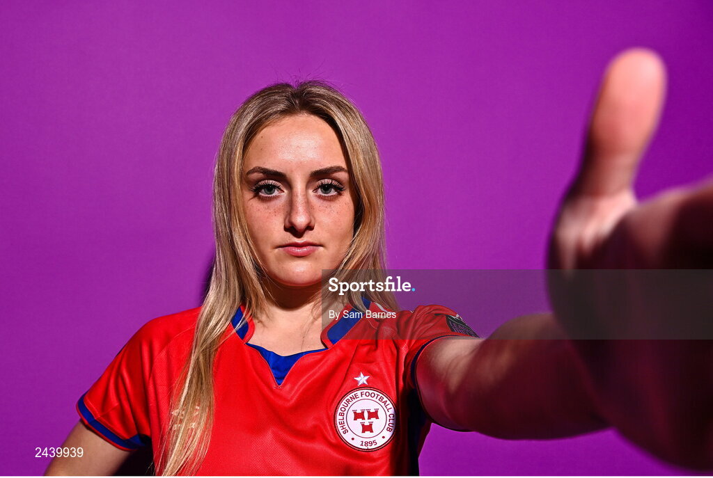 20 February 2023; Maggie Pierce poses for a portrait during a Shelbourne squad portrait session at Tolka Park in Dublin. Photo by Sam Barnes/Sportsfile