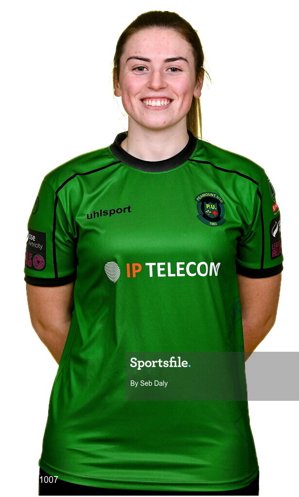 23 February 2023; Sarah Power stands for a portrait during a Peamount United squad portrait session at PRL Park in Greenogue, Dublin. Photo by Seb Daly/Sportsfile