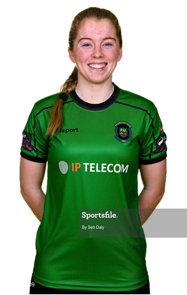 23 February 2023; Orlagh Fitzpatrick stands for a portrait during a Peamount United squad portrait session at PRL Park in Greenogue, Dublin. Photo by Seb Daly/Sportsfile