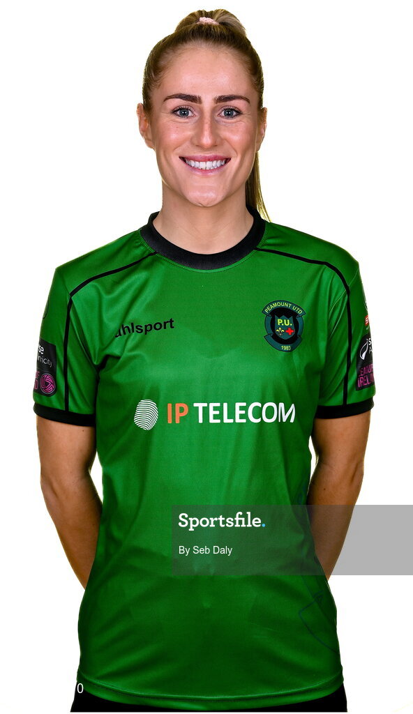 23 February 2023; Shannon Thomas stands for a portrait during a Peamount United squad portrait session at PRL Park in Greenogue, Dublin. Photo by Seb Daly/Sportsfile