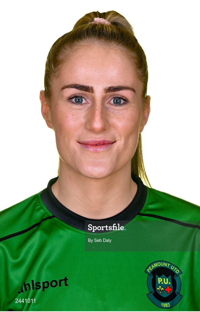 23 February 2023; Shannon Thomas stands for a portrait during a Peamount United squad portrait session at PRL Park in Greenogue, Dublin. Photo by Seb Daly/Sportsfile