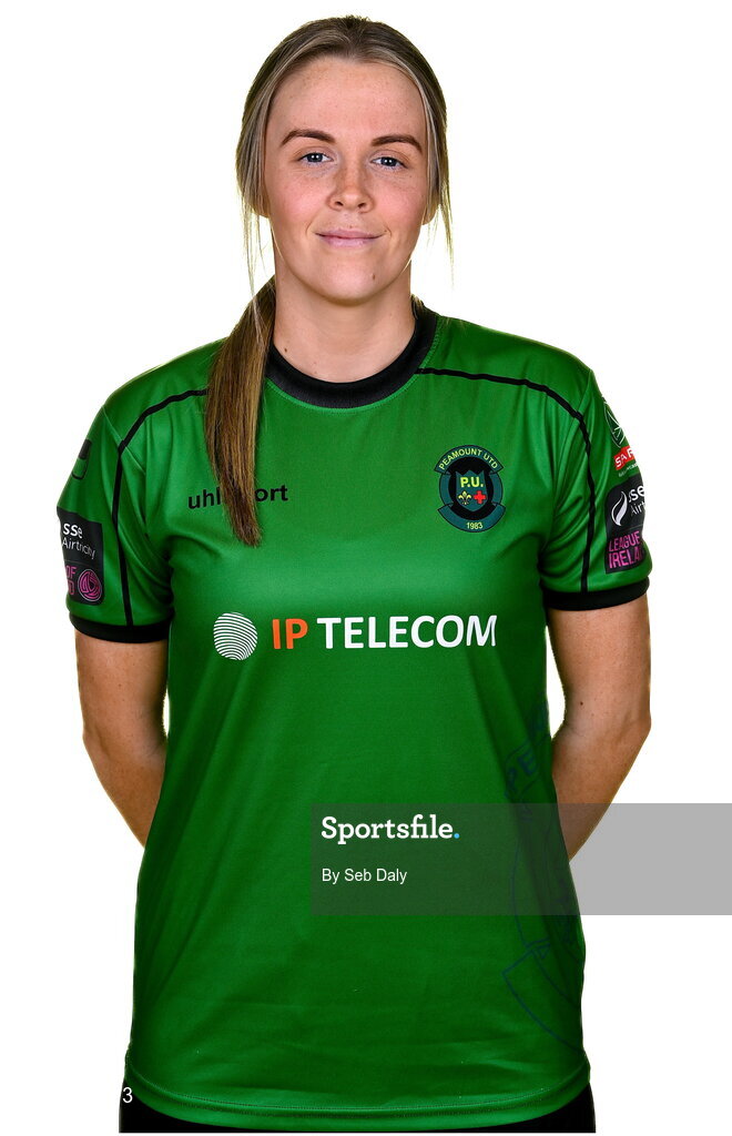 23 February 2023; Chloe Moloney stands for a portrait during a Peamount United squad portrait session at PRL Park in Greenogue, Dublin. Photo by Seb Daly/Sportsfile