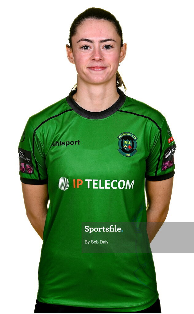 23 February 2023; Lauryn O’Callaghan stands for a portrait during a Peamount United squad portrait session at PRL Park in Greenogue, Dublin. Photo by Seb Daly/Sportsfile