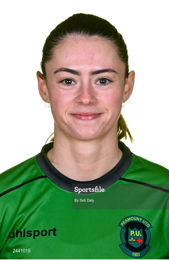23 February 2023; Lauryn O’Callaghan stands for a portrait during a Peamount United squad portrait session at PRL Park in Greenogue, Dublin. Photo by Seb Daly/Sportsfile