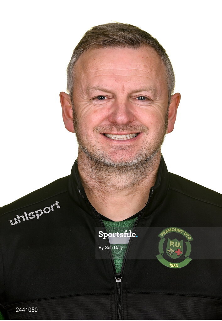 23 February 2023; Manager James O'Callaghan stands for a portrait during a Peamount United squad portrait session at PRL Park in Greenogue, Dublin. Photo by Seb Daly/Sportsfile