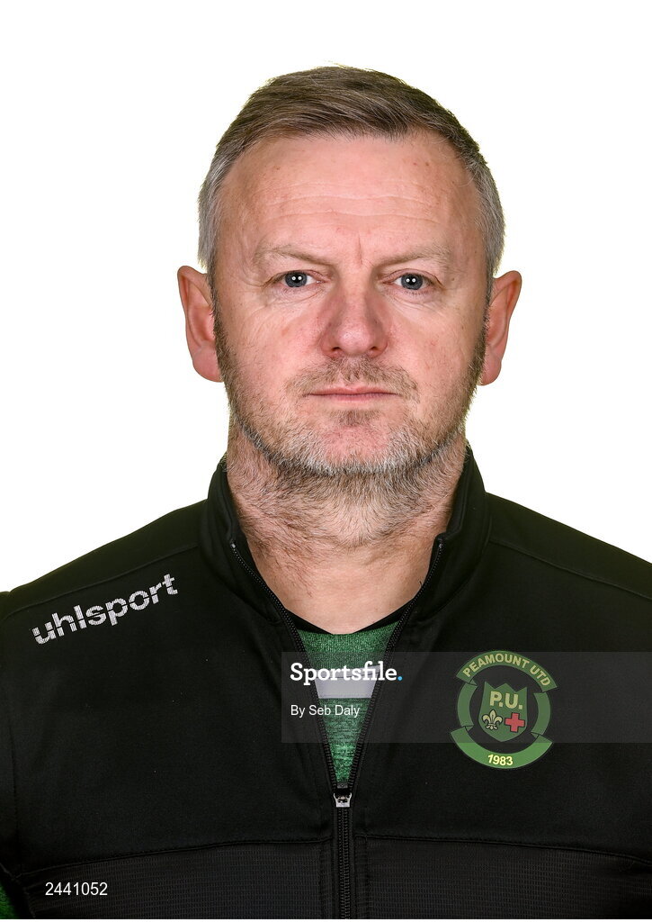 23 February 2023; Manager James O'Callaghan stands for a portrait during a Peamount United squad portrait session at PRL Park in Greenogue, Dublin. Photo by Seb Daly/Sportsfile
