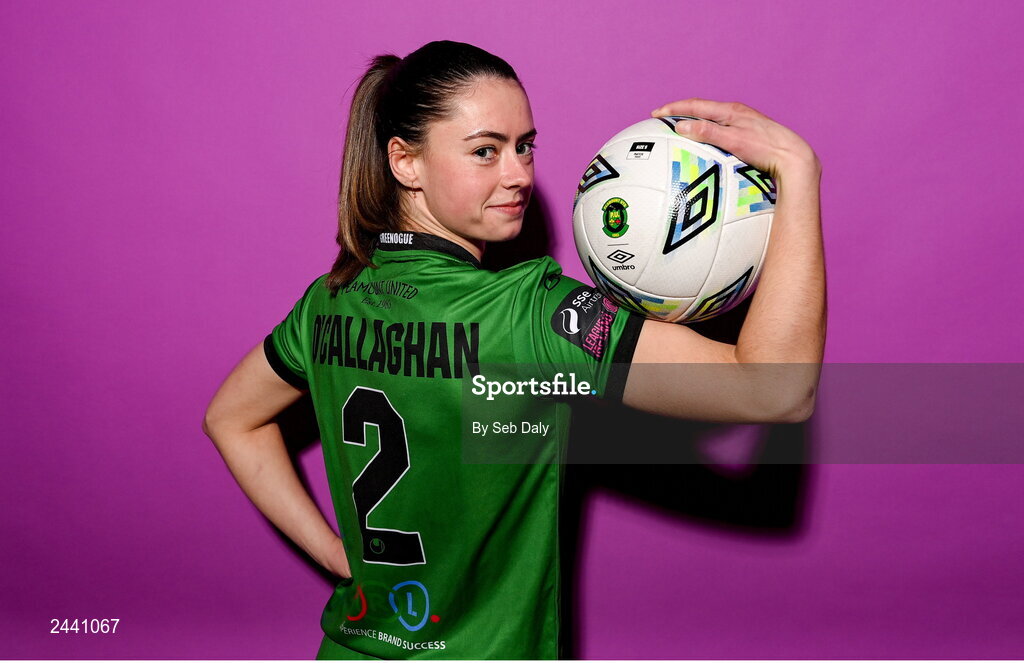 23 February 2023; Lauryn O’Callaghan poses for a portrait during a Peamount United squad portrait session at PRL Park in Greenogue, Dublin. Photo by Seb Daly/Sportsfile