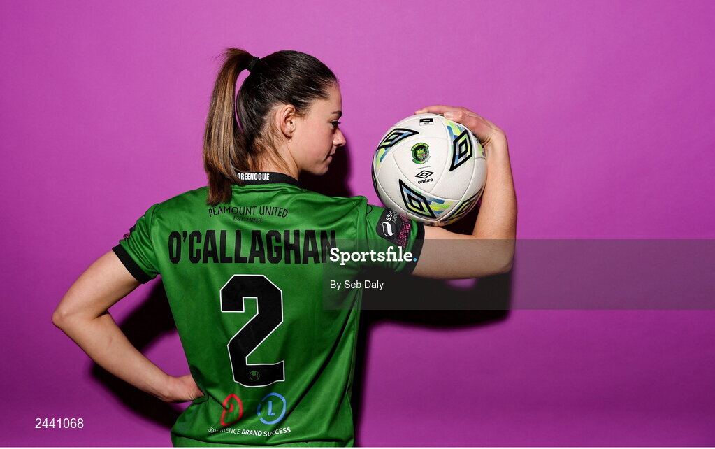 23 February 2023; Lauryn O’Callaghan poses for a portrait during a Peamount United squad portrait session at PRL Park in Greenogue, Dublin. Photo by Seb Daly/Sportsfile