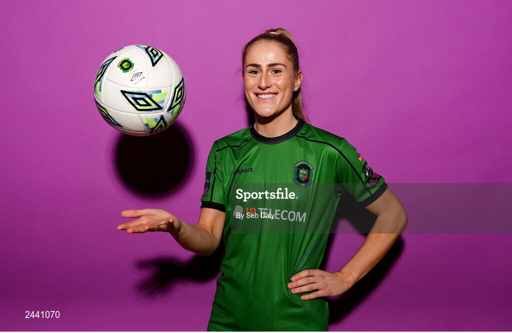 23 February 2023; Shannon Thomas poses for a portrait during a Peamount United squad portrait session at PRL Park in Greenogue, Dublin. Photo by Seb Daly/Sportsfile
