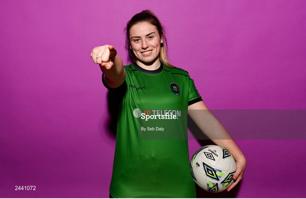 23 February 2023; Sarah Power poses for a portrait during a Peamount United squad portrait session at PRL Park in Greenogue, Dublin. Photo by Seb Daly/Sportsfile