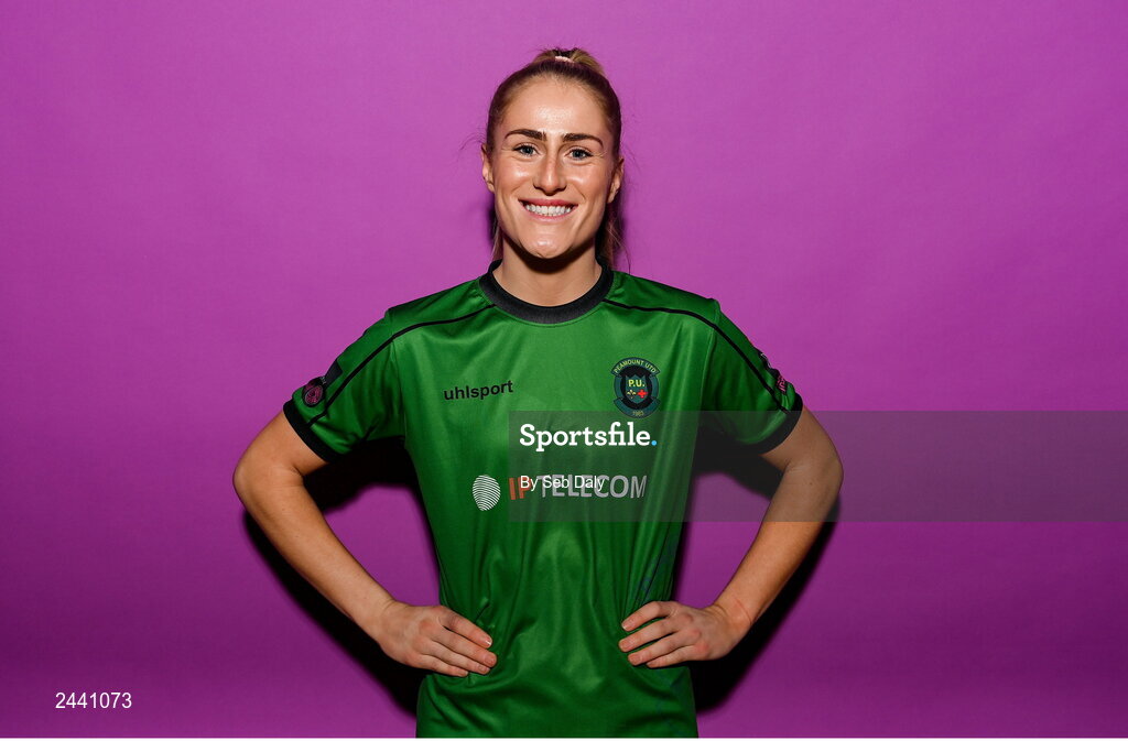 23 February 2023; Shannon Thomas poses for a portrait during a Peamount United squad portrait session at PRL Park in Greenogue, Dublin. Photo by Seb Daly/Sportsfile