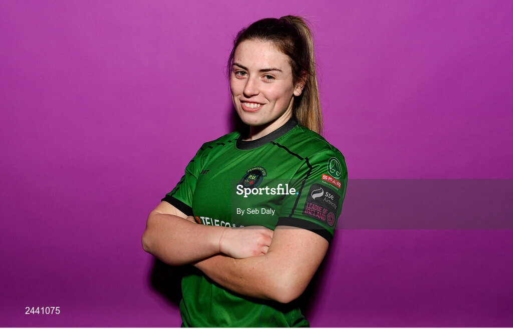 23 February 2023; Sarah Power poses for a portrait during a Peamount United squad portrait session at PRL Park in Greenogue, Dublin. Photo by Seb Daly/Sportsfile