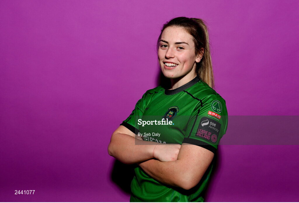 23 February 2023; Sarah Power poses for a portrait during a Peamount United squad portrait session at PRL Park in Greenogue, Dublin. Photo by Seb Daly/Sportsfile