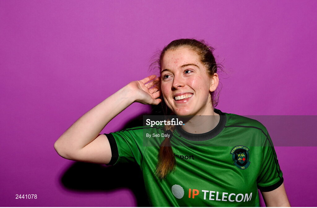 23 February 2023; Orlagh Fitzpatrick poses for a portrait during a Peamount United squad portrait session at PRL Park in Greenogue, Dublin. Photo by Seb Daly/Sportsfile