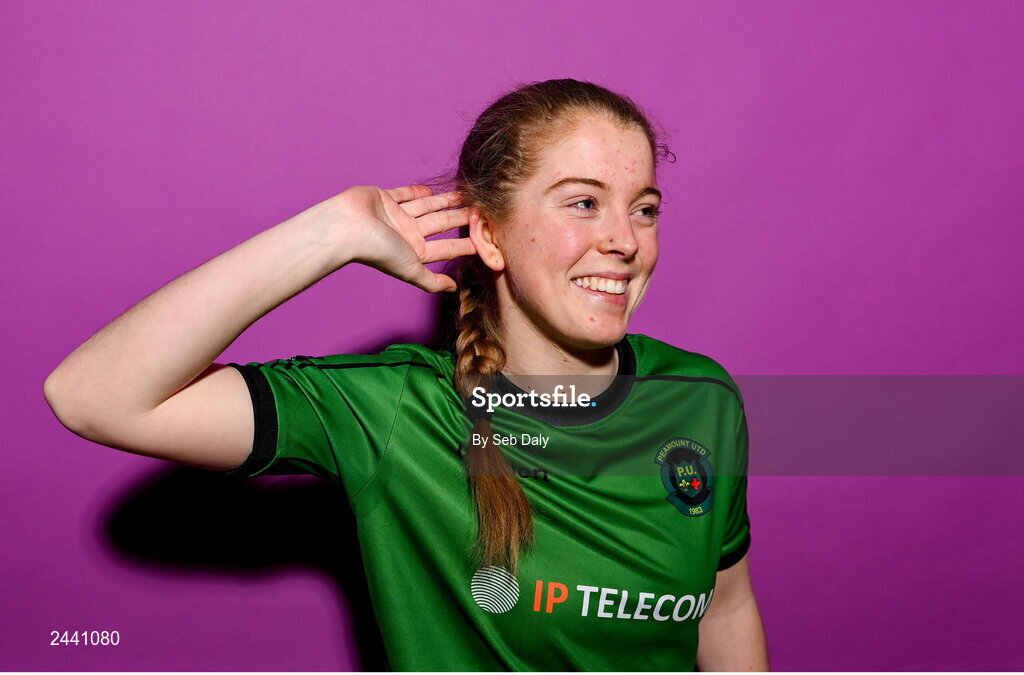 23 February 2023; Orlagh Fitzpatrick poses for a portrait during a Peamount United squad portrait session at PRL Park in Greenogue, Dublin. Photo by Seb Daly/Sportsfile