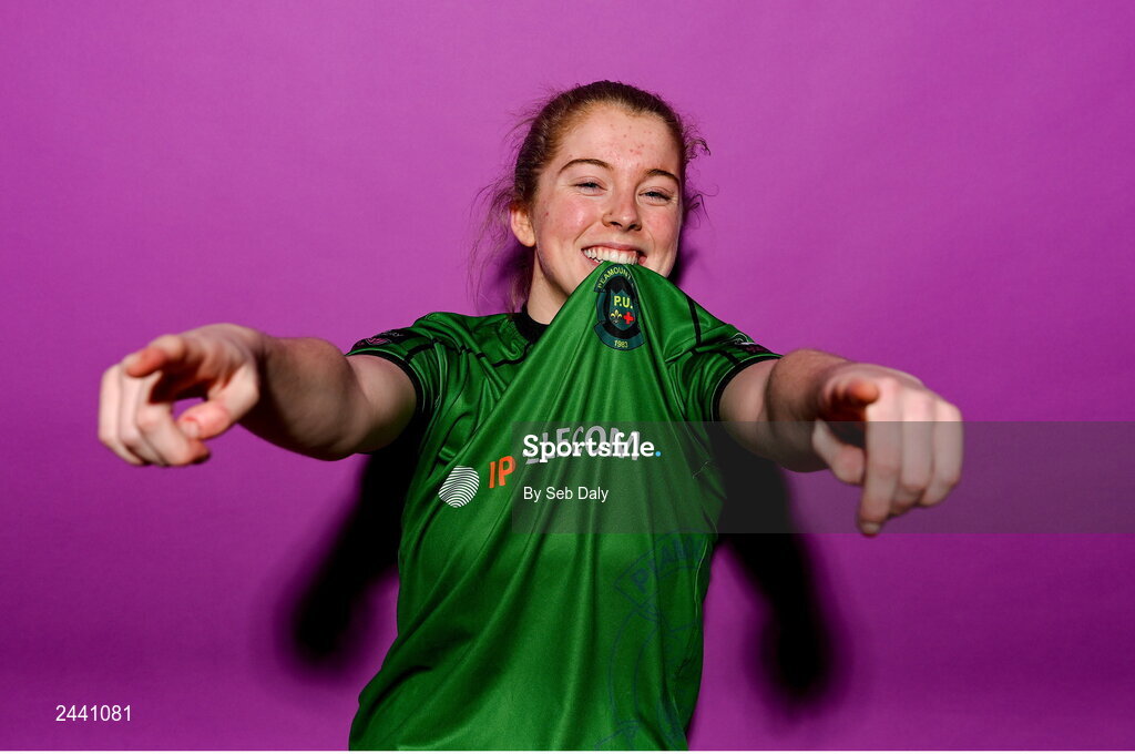 23 February 2023; Orlagh Fitzpatrick poses for a portrait during a Peamount United squad portrait session at PRL Park in Greenogue, Dublin. Photo by Seb Daly/Sportsfile