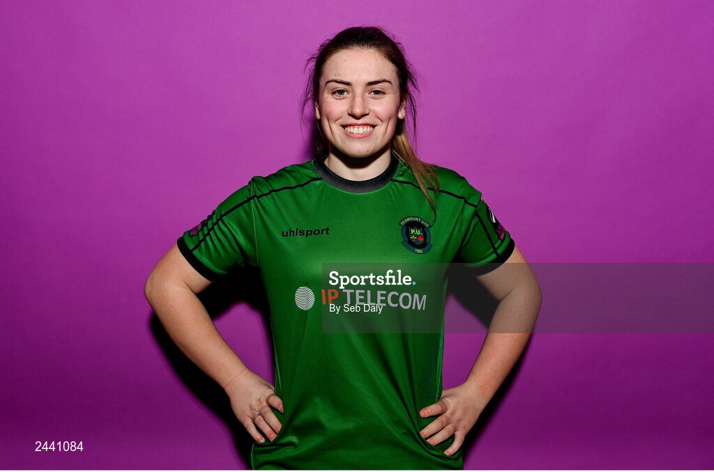 23 February 2023; Sarah Power poses for a portrait during a Peamount United squad portrait session at PRL Park in Greenogue, Dublin. Photo by Seb Daly/Sportsfile